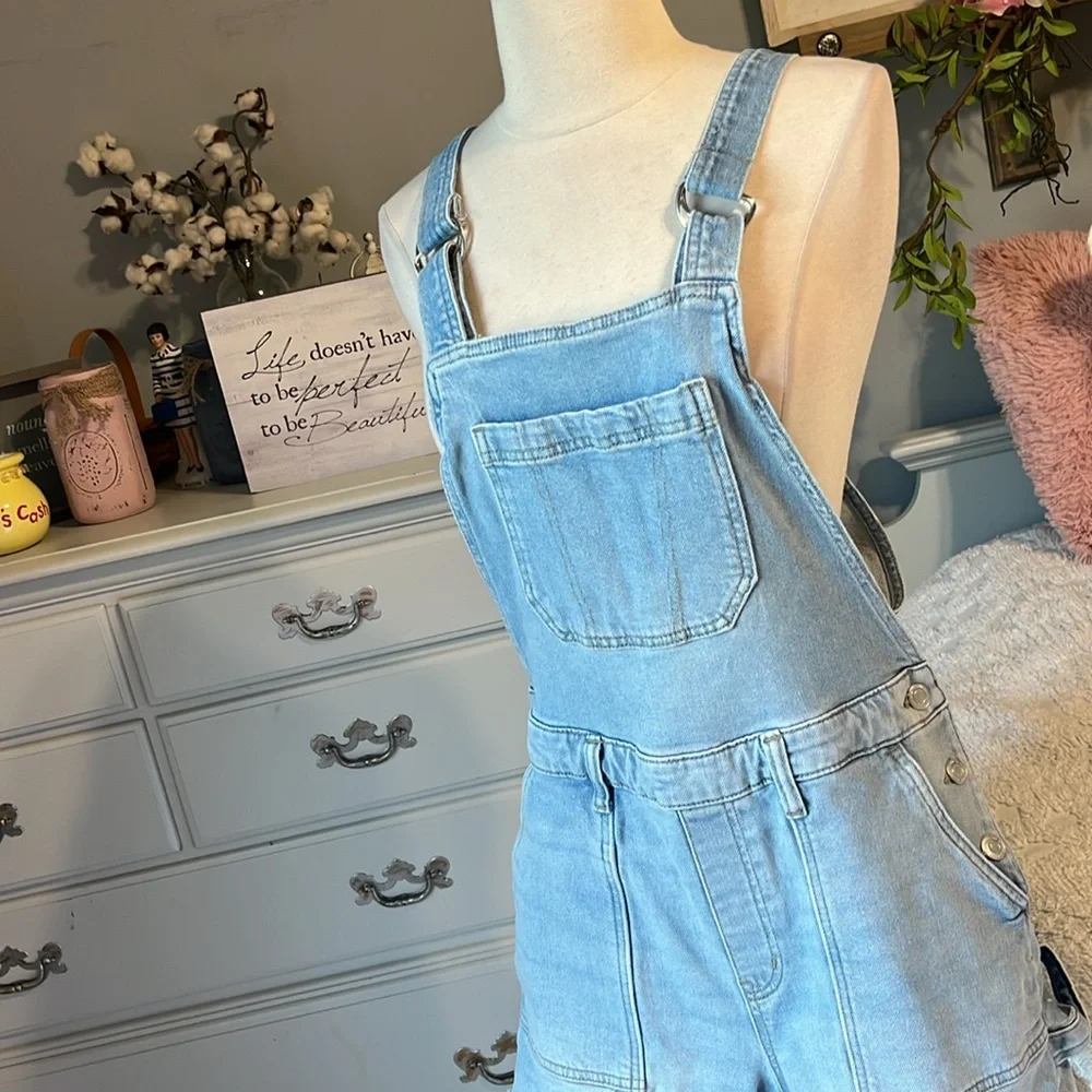 Light Blue Denim Overall Shorts